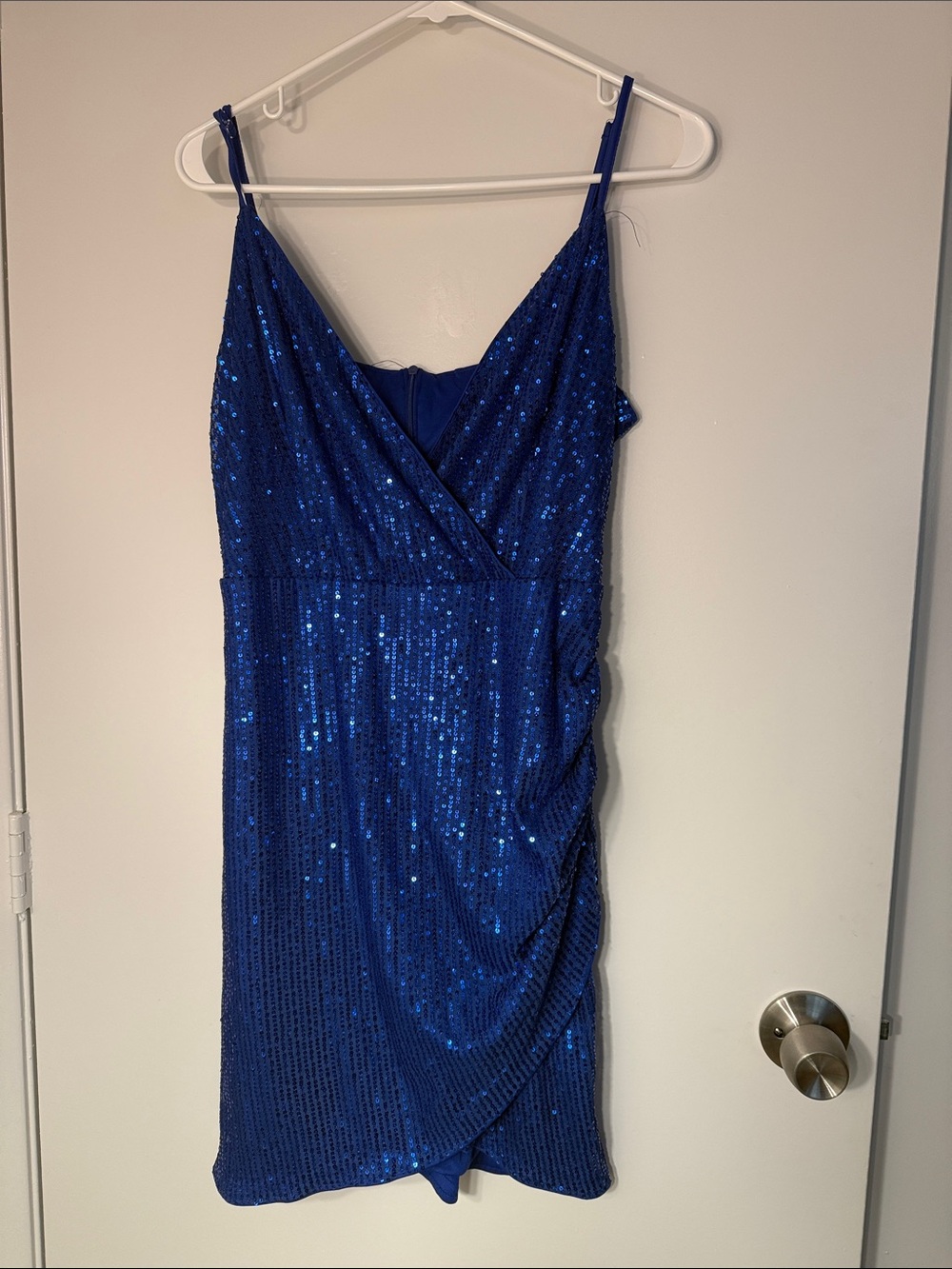 Royal Blue Sequin Wrap-Front Evening Dress